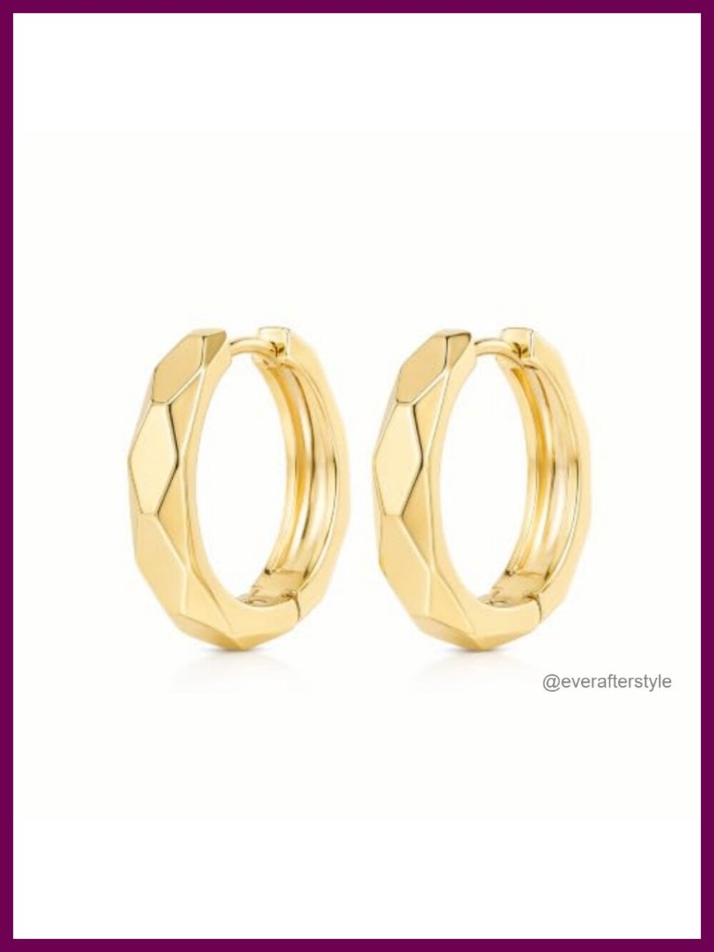 14k Gold Plated Geometric Huggie Hoop Earrings Hypoallergenic Chunky Diamond Cut